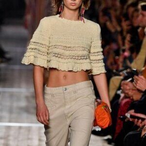 Isabel Marant Ruffled Crochet Knit Crop Top